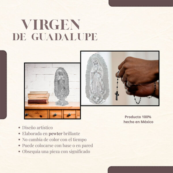 Escultura Decorativa Virgen de Guadalupe Altura 40 cm en Pewter - Imagen 3