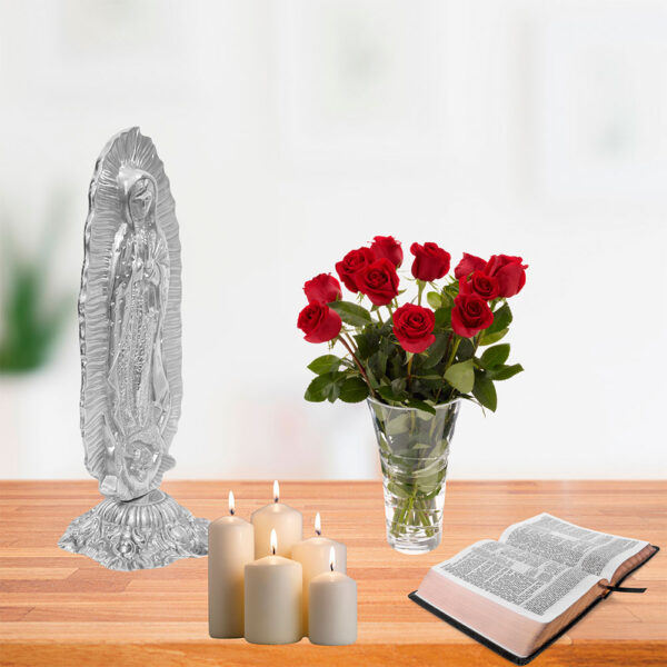 Escultura Decorativa Virgen de Guadalupe Altura 40 cm en Pewter - Imagen 4
